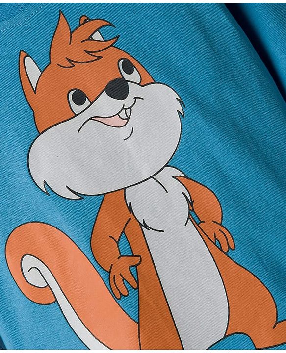 Babyhug 100% Cotton Knit Full Sleeves T-Shirt with Squirrel Graphic - Light Blue