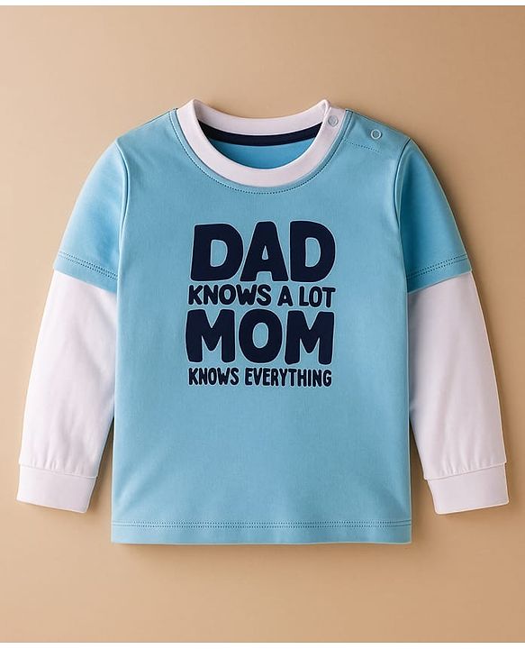 Babyhug 100% Cotton Knit Full Sleeves T-Shirt with Text Graphic - Light Blue