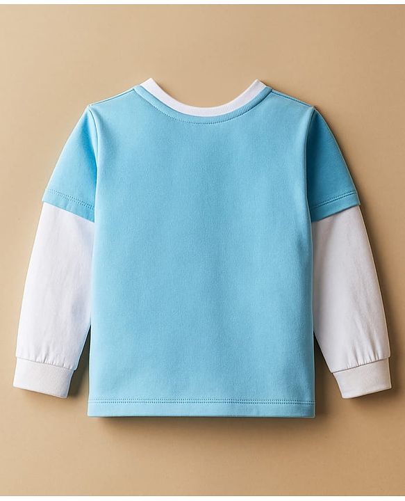 Babyhug 100% Cotton Knit Full Sleeves T-Shirt with Text Graphic - Light Blue