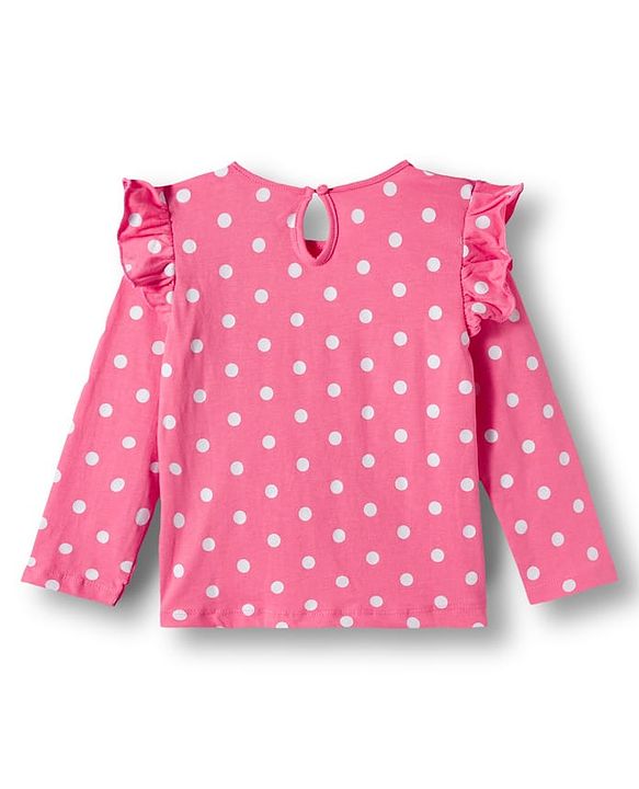 Babyhug 100% Cotton Knit Full Sleeves T-Shirts with Frill Detailing Floral Polka Dots & Text Print Pack of 3 - Yellow Navy Blue & Pink