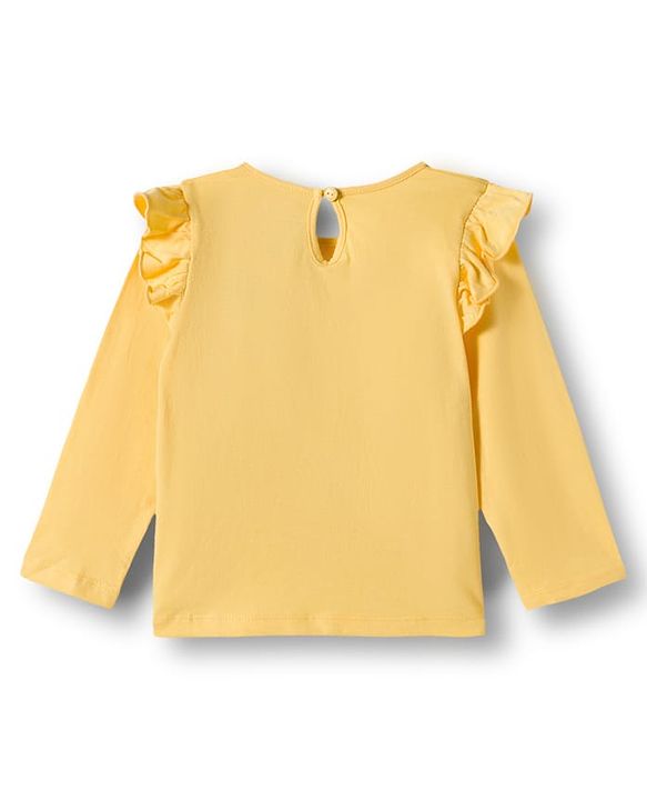 Babyhug 100% Cotton Knit Full Sleeves T-Shirts with Frill Detailing Floral Polka Dots & Text Print Pack of 3 - Yellow Navy Blue & Pink