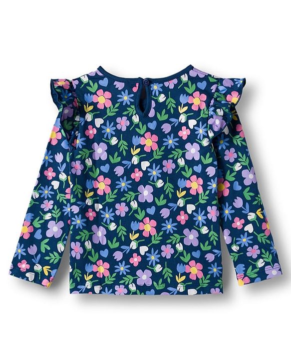 Babyhug 100% Cotton Knit Full Sleeves T-Shirts with Frill Detailing Floral Polka Dots & Text Print Pack of 3 - Yellow Navy Blue & Pink