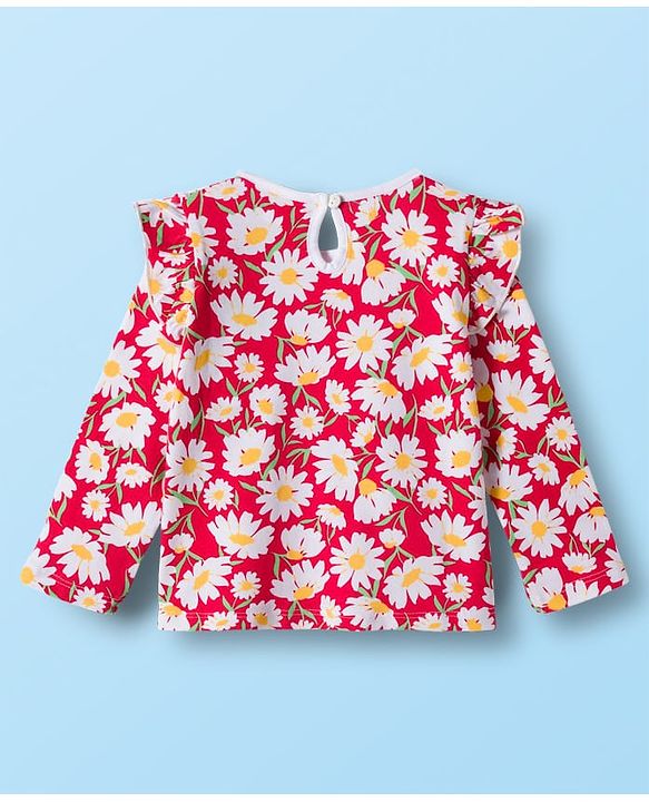 Babyhug 100% Cotton Knit Full Sleeves T-Shirts with Frill Detailing Polka Dots & Floral Print Pack of 3 - Red Yellow & White