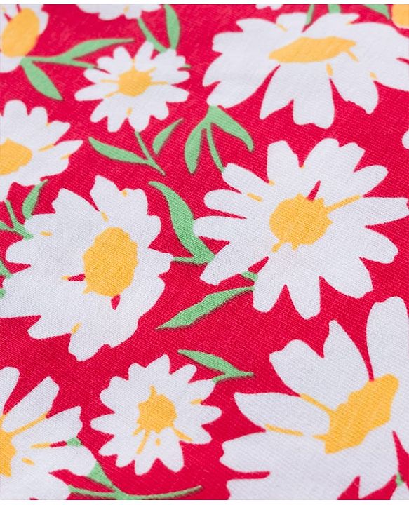 Babyhug 100% Cotton Knit Full Sleeves T-Shirts with Frill Detailing Polka Dots & Floral Print Pack of 3 - Red Yellow & White