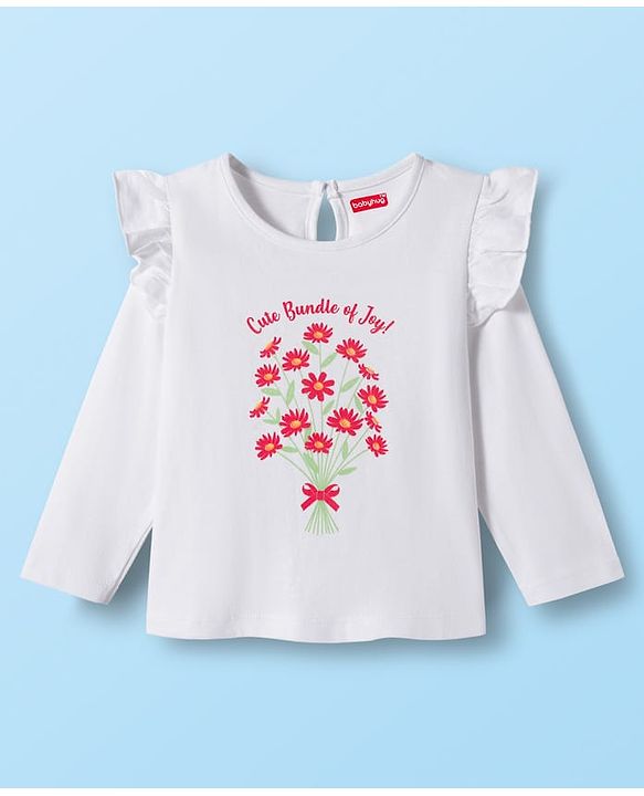 Babyhug 100% Cotton Knit Full Sleeves T-Shirts with Frill Detailing Polka Dots & Floral Print Pack of 3 - Red Yellow & White