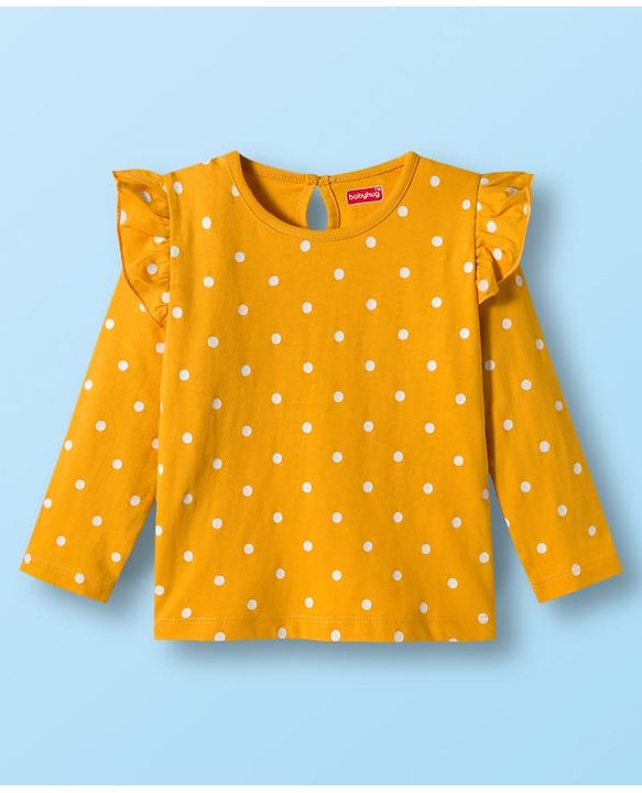Babyhug 100% Cotton Knit Full Sleeves T-Shirts with Frill Detailing Polka Dots & Floral Print Pack of 3 - Red Yellow & White