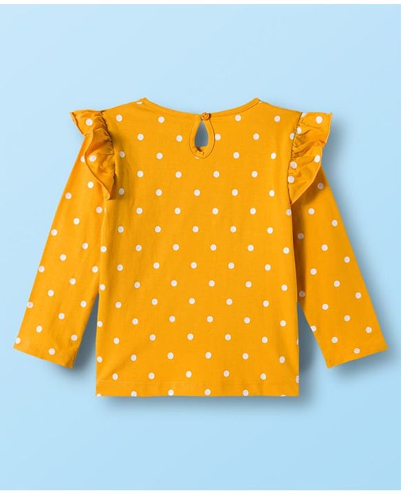 Babyhug 100% Cotton Knit Full Sleeves T-Shirts with Frill Detailing Polka Dots & Floral Print Pack of 3 - Red Yellow & White