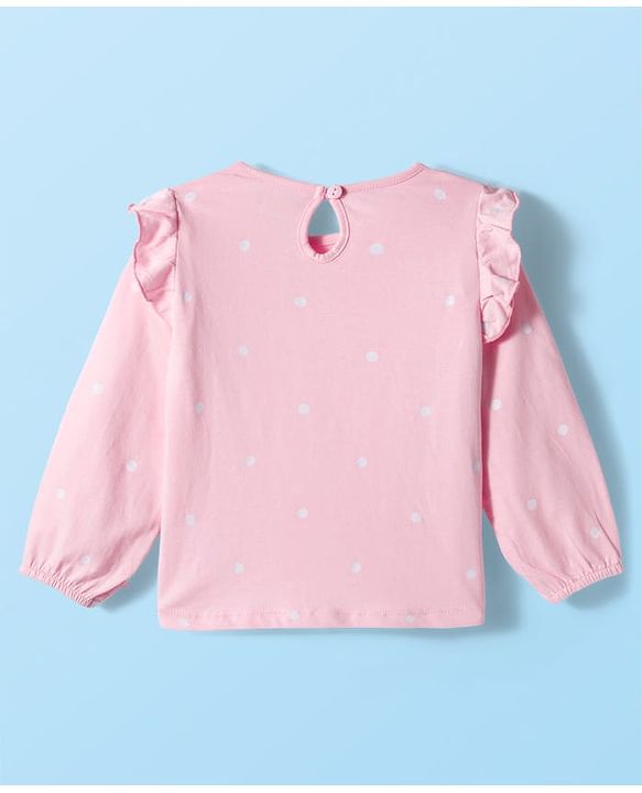 Babyhug 100% Cotton Knit Full Sleeves T-Shirts with Frill Detailing Floral & Glitter Print Pack of 3 - Pink Dark Red & White