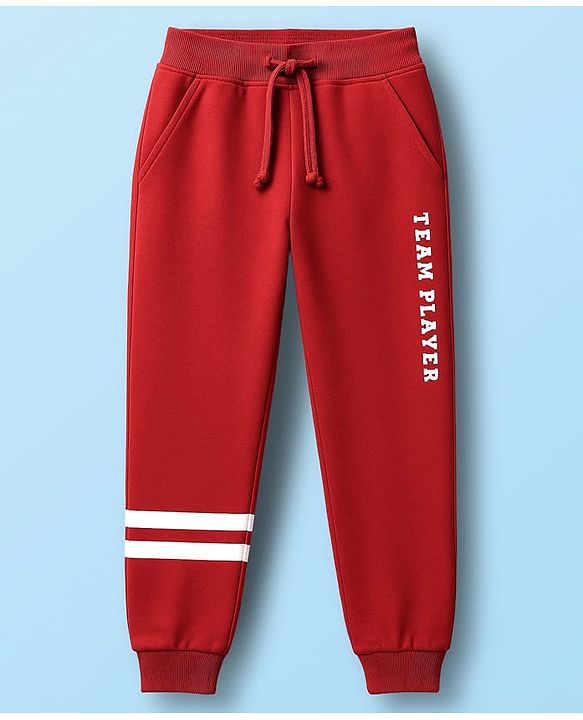 Babyhug Terry Knit Full Sleeves T-Shirt & Lounge Pant Set with Text Print - Maroon
