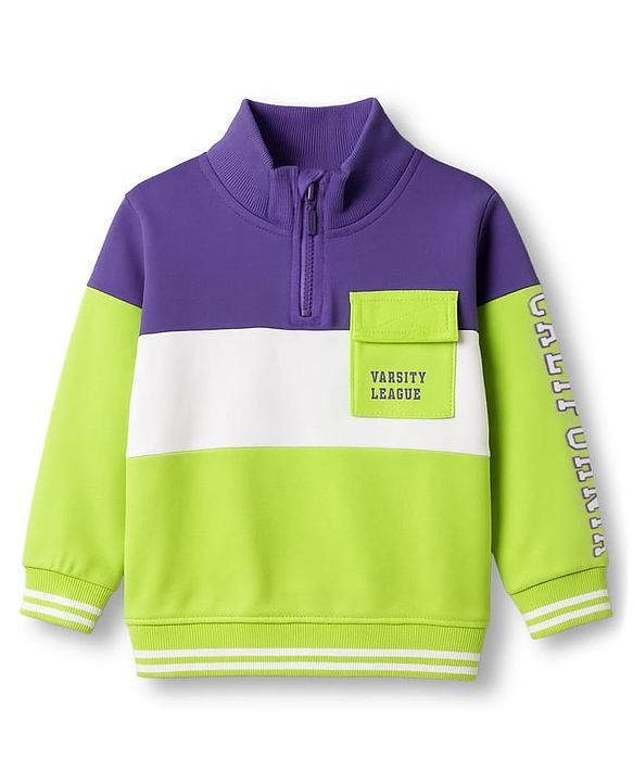 Babyhug Terry Knit Full Sleeves T-Shirt & Lounge Pant Set With Text Print - Lime Green & Purple
