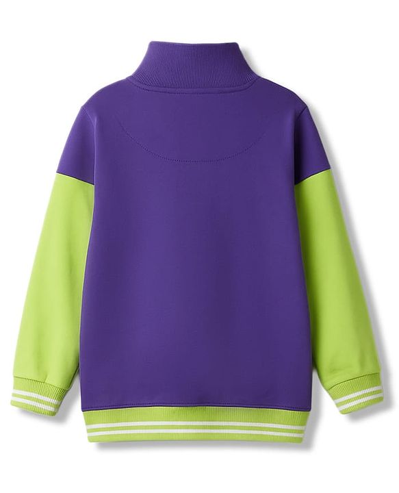 Babyhug Terry Knit Full Sleeves T-Shirt & Lounge Pant Set With Text Print - Lime Green & Purple