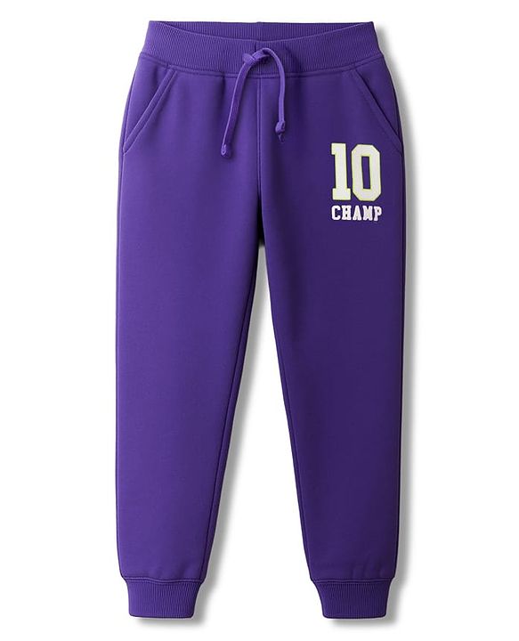 Babyhug Terry Knit Full Sleeves T-Shirt & Lounge Pant Set With Text Print - Lime Green & Purple