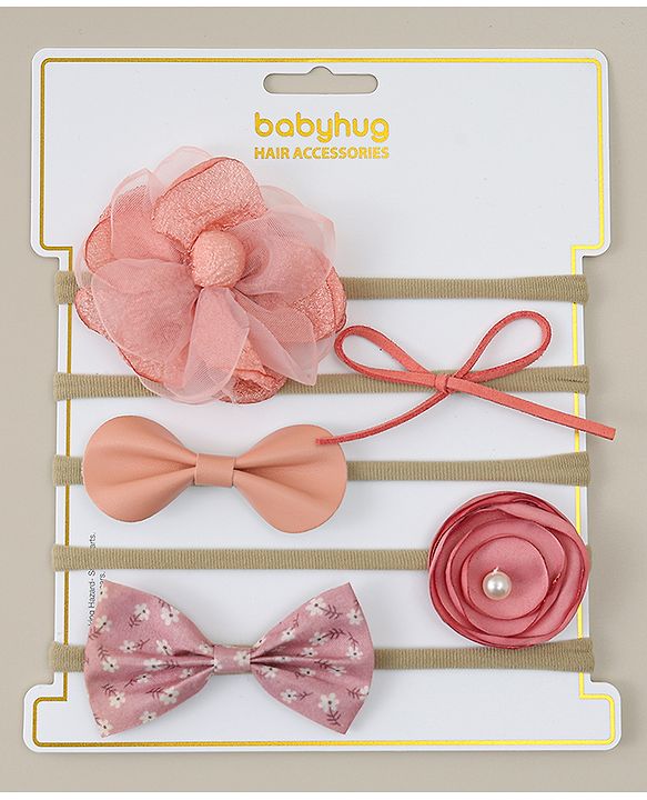 Babyhug Headband with Bow & Floral Applique Pack of 5 - Multicolor