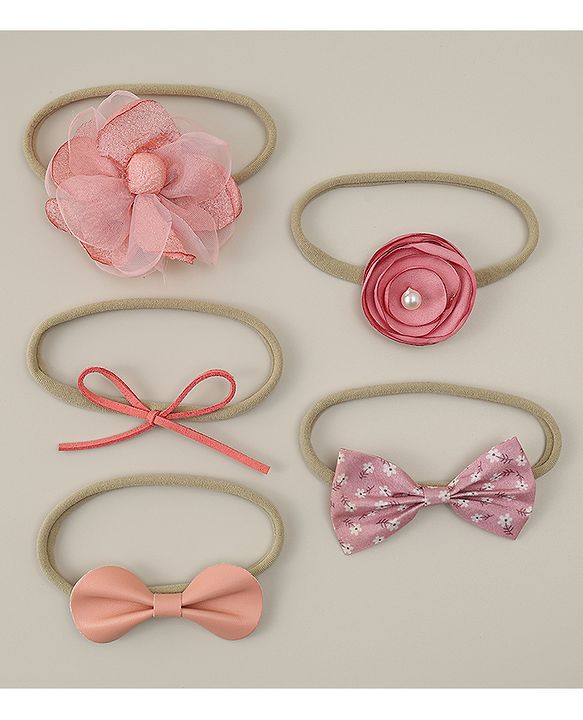 Babyhug Headband with Bow & Floral Applique Pack of 5 - Multicolor