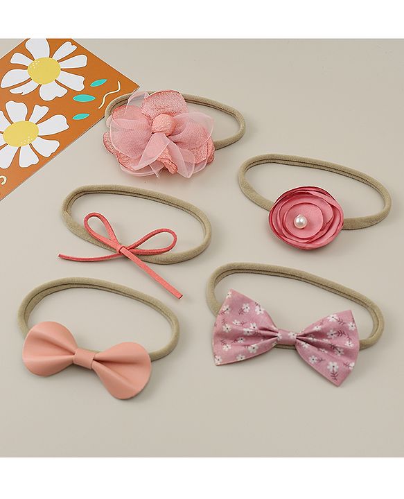 Babyhug Headband with Bow & Floral Applique Pack of 5 - Multicolor