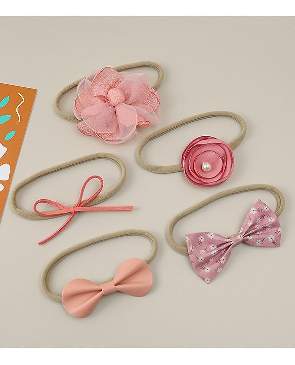 Babyhug Headband with Bow & Floral Applique Pack of 5 - Multicolor