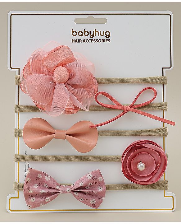 Babyhug Headband with Bow & Floral Applique Pack of 5 - Multicolor