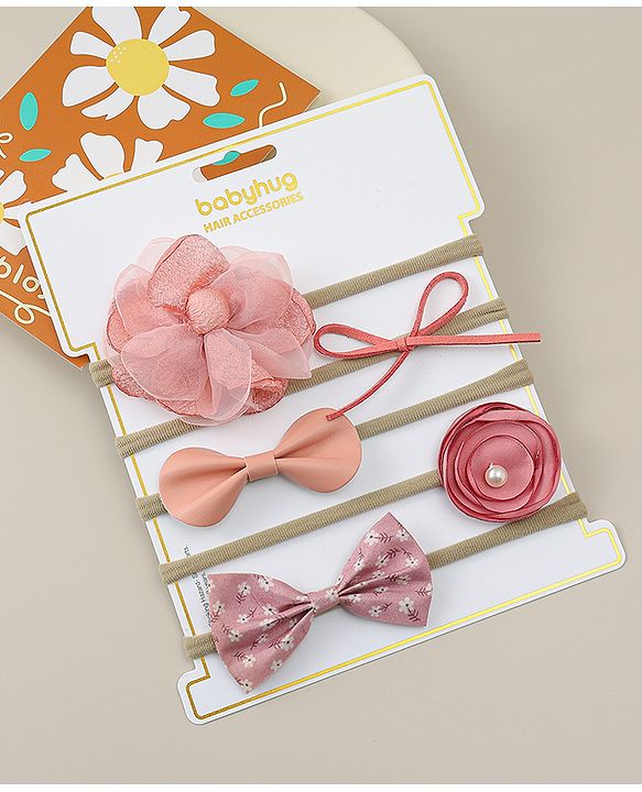 Babyhug Headband with Bow & Floral Applique Pack of 5 - Multicolor