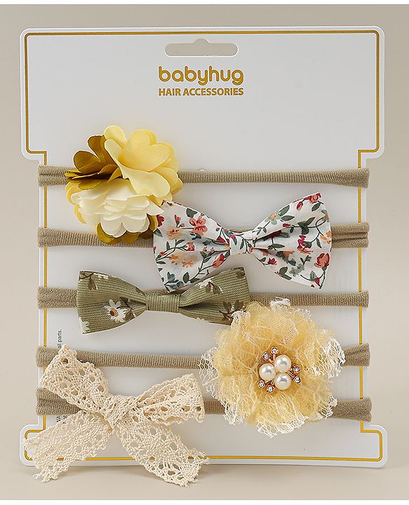 Babyhug Free Size Rubber Bands with Floral and Bow Applique Pack of 5 - Multicolor