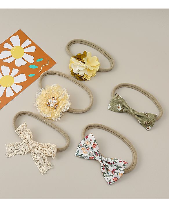 Babyhug Free Size Rubber Bands with Floral and Bow Applique Pack of 5 - Multicolor