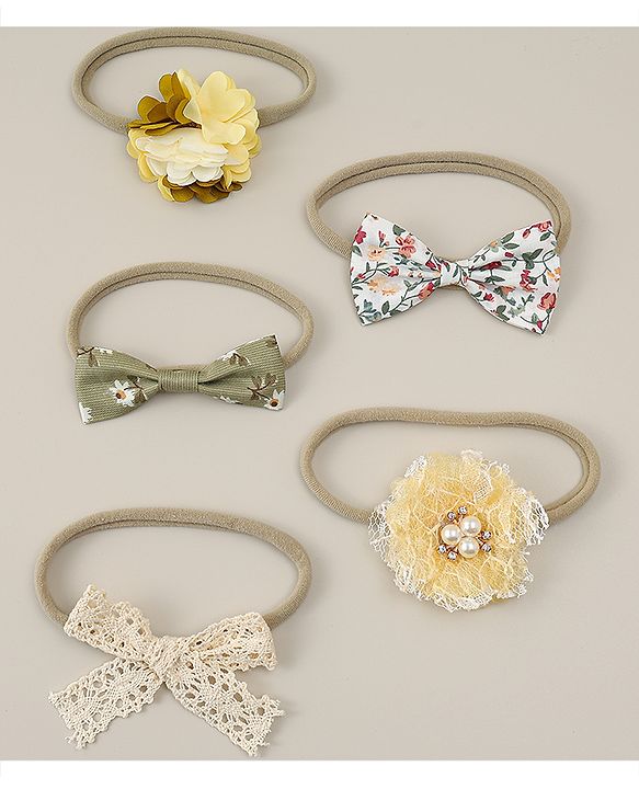 Babyhug Free Size Rubber Bands with Floral and Bow Applique Pack of 5 - Multicolor