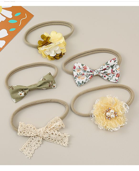 Babyhug Free Size Rubber Bands with Floral and Bow Applique Pack of 5 - Multicolor