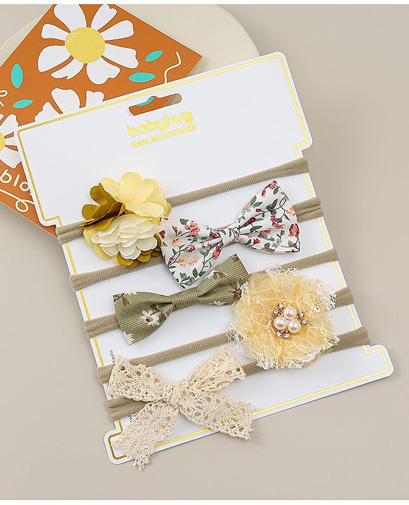 Babyhug Free Size Rubber Bands with Floral and Bow Applique Pack of 5 - Multicolor