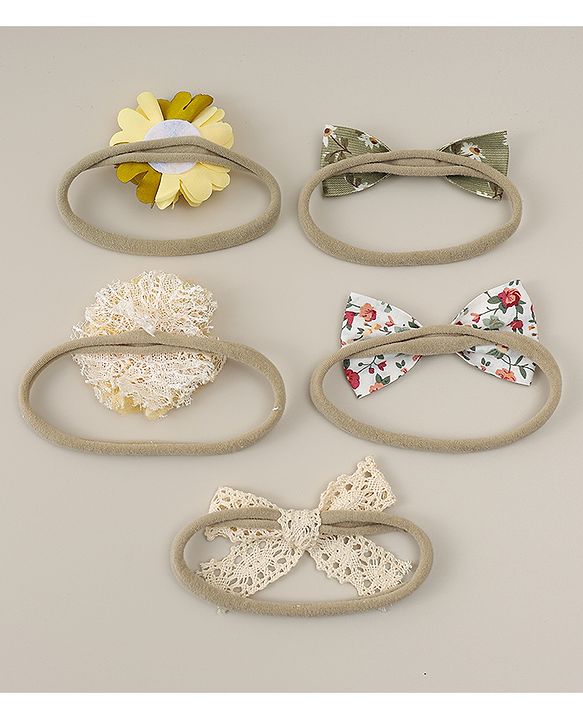 Babyhug Free Size Rubber Bands with Floral and Bow Applique Pack of 5 - Multicolor