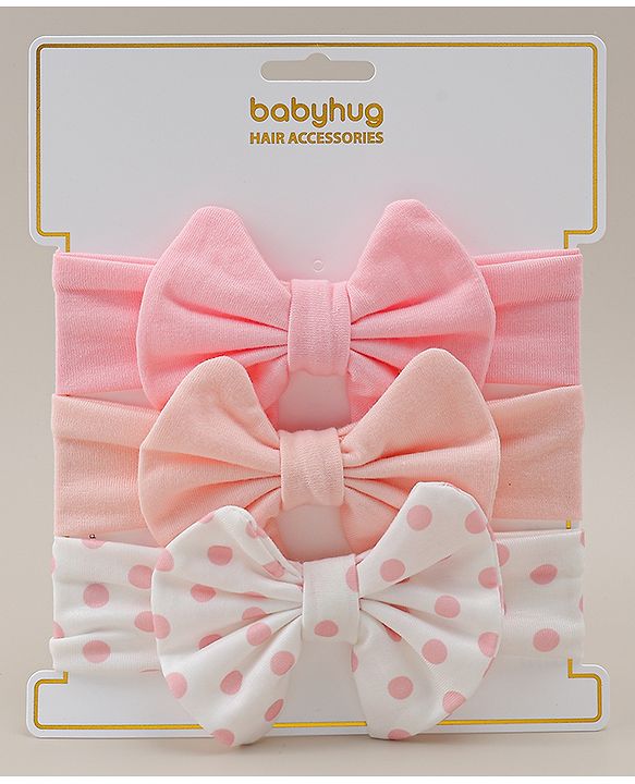 Babyhug Headbands With Bow Applique Pack of 3 - Pink & White