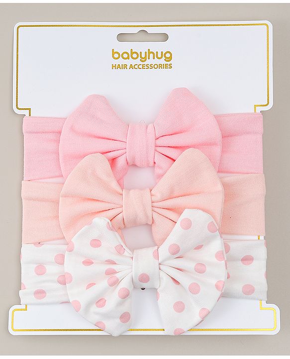 Babyhug Headbands With Bow Applique Pack of 3 - Pink & White