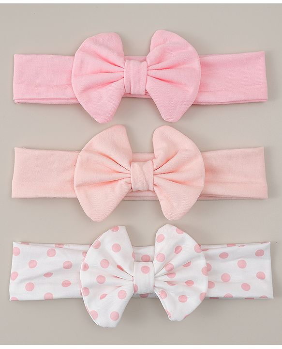 Babyhug Headbands With Bow Applique Pack of 3 - Pink & White