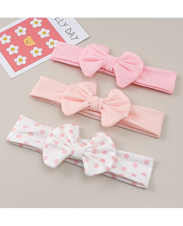 Babyhug Headbands With Bow Applique Pack of 3 - Pink & White