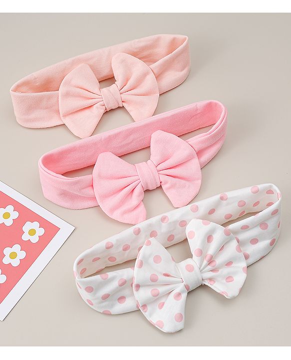 Babyhug Headbands With Bow Applique Pack of 3 - Pink & White