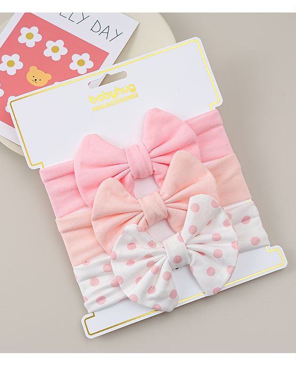 Babyhug Headbands With Bow Applique Pack of 3 - Pink & White