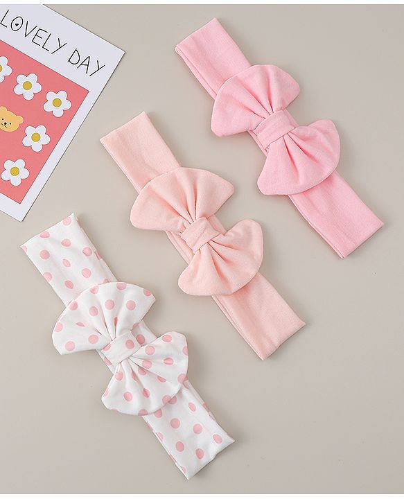Babyhug Headbands With Bow Applique Pack of 3 - Pink & White