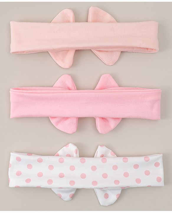 Babyhug Headbands With Bow Applique Pack of 3 - Pink & White