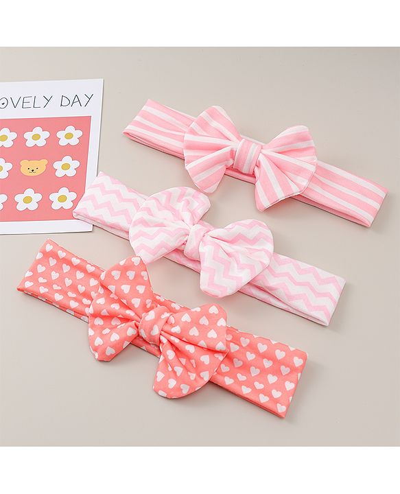 Babyhug Headbands With Bow Applique Pack Of 3 - Multicolour