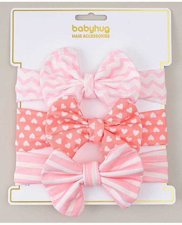 Babyhug Headbands With Bow Applique Pack Of 3 - Multicolour
