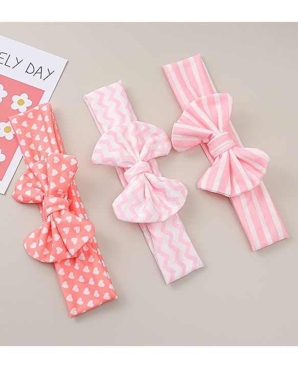 Babyhug Headbands With Bow Applique Pack Of 3 - Multicolour