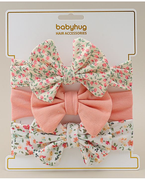 Babyhug Headbands With Bow Applique Pack of 3 - Multicolor
