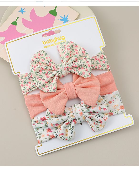 Babyhug Headbands With Bow Applique Pack of 3 - Multicolor