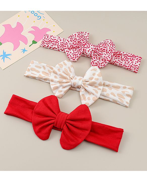 Babyhug Headbands With Bow Applique Pack of 3 - Multicolor