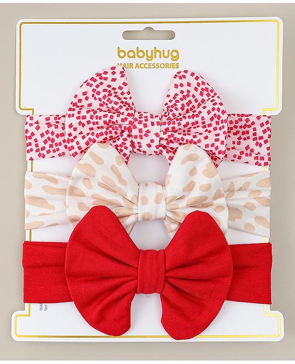 Babyhug Headbands With Bow Applique Pack of 3 - Multicolor