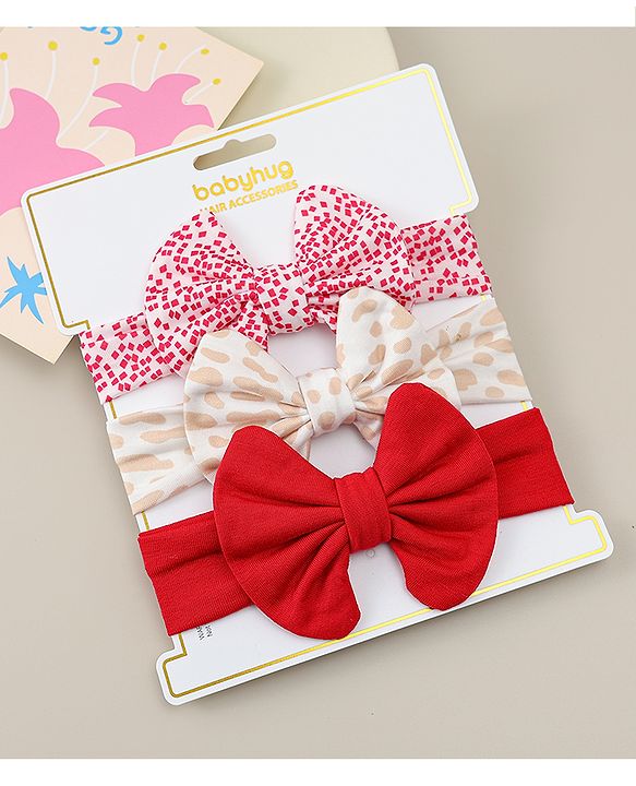 Babyhug Headbands With Bow Applique Pack of 3 - Multicolor