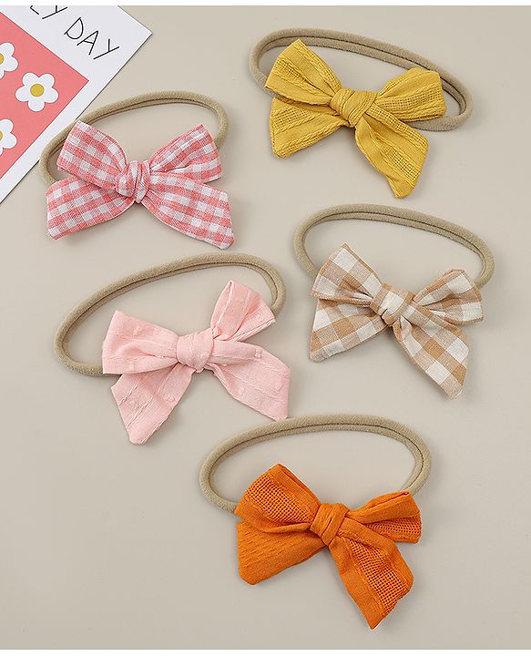 Babyhug Headband with Bow  Applique Pack of 5 - Multicolor