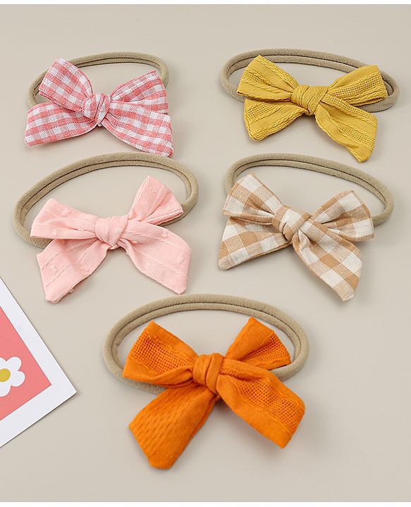 Babyhug Headband with Bow  Applique Pack of 5 - Multicolor