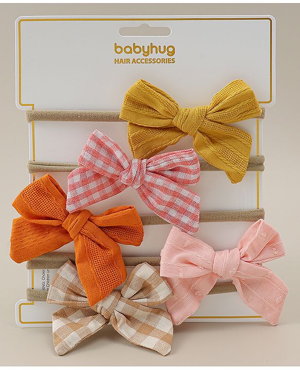 Babyhug Headband with Bow  Applique Pack of 5 - Multicolor