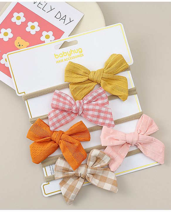 Babyhug Headband with Bow  Applique Pack of 5 - Multicolor