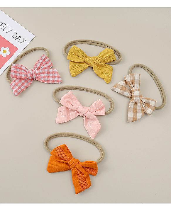 Babyhug Headband with Bow  Applique Pack of 5 - Multicolor