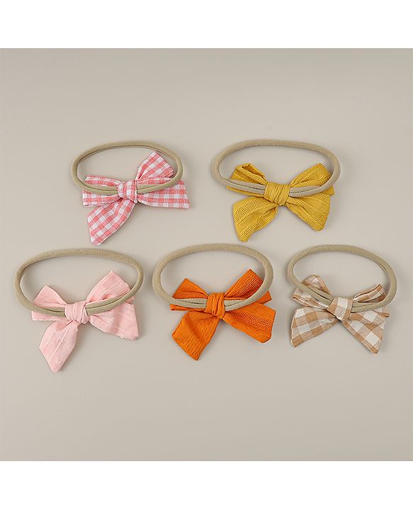 Babyhug Headband with Bow  Applique Pack of 5 - Multicolor
